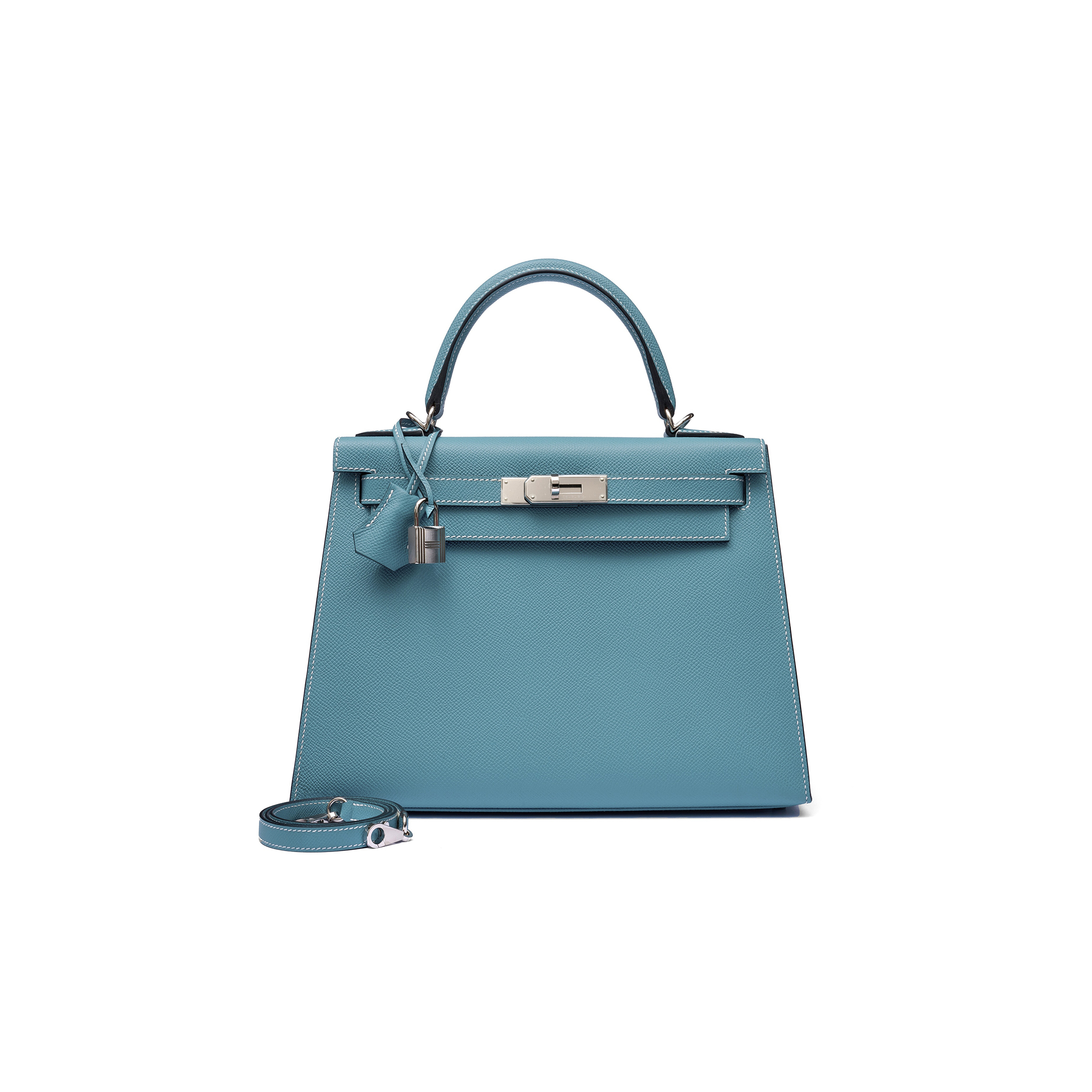 HERMÈS BLEU JEAN EPSOM KELLY 25 SELLIER PALLADIUM HARDWARE (25*17*7cm) 